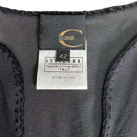 Just Cavalli by Roberto Cavalli Black Sheer Silk Blouse Size 42 Made in Italy - Picture 8 of 14